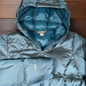 Eddie Bauer Jacket Womens Small Blue Luna Peak Down Parka‎ EB 550 Long Hooded